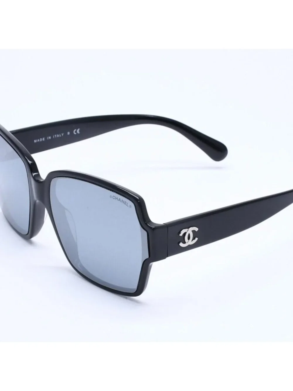 Chanel Square Shape Sunglasses Mirror Lens Black CC Logo Eyewear